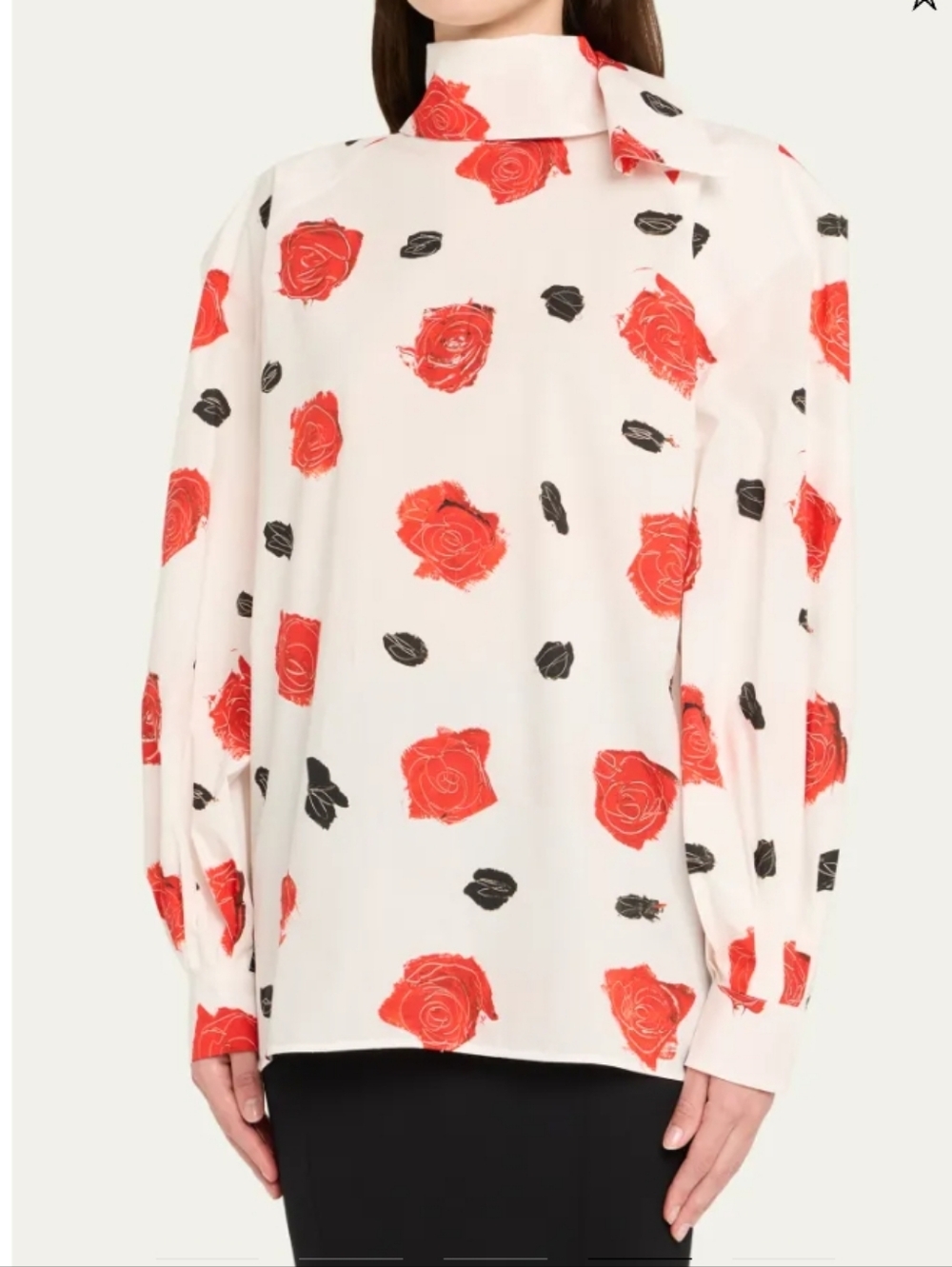 Marni Organic Cotton Women's Poplin White Blouse Red Rose Print Size Small New
